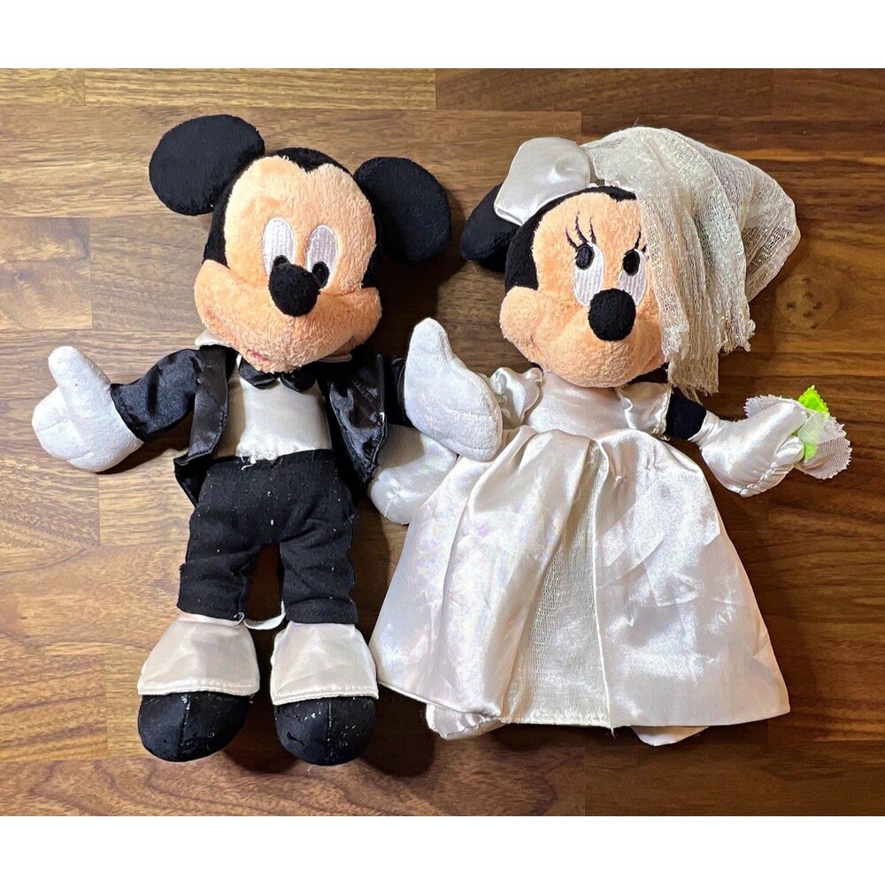 Disney Mickey & Minnie Mouse Bride & Groom Wedding Plush Set Small 2001 Vintage